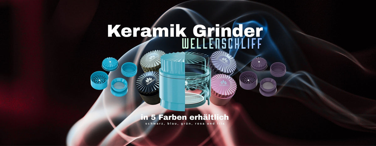 wellenschliff keramik grinder, promo banner, 5 verschiedene Farben