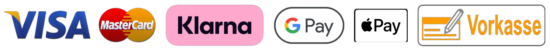 sichere Zahlungsmeethoden wie Kartenzahlung, Google Pay, Apple Pay und Klarna