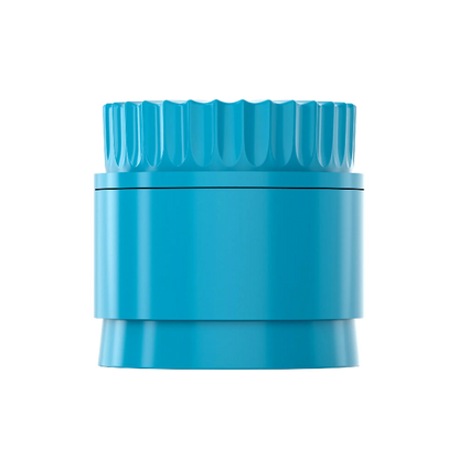 blauer Keramik Grinder mit Wellenschliff mit edlem Growmiez Logo auf dem Deckel