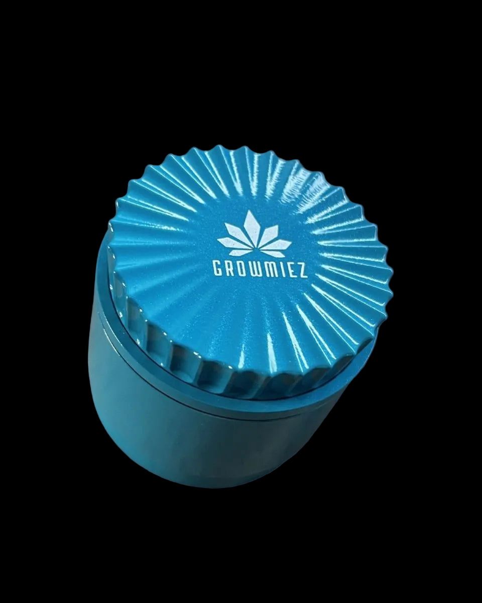Wellenschliff Grinder blau mit Growmiez Logo